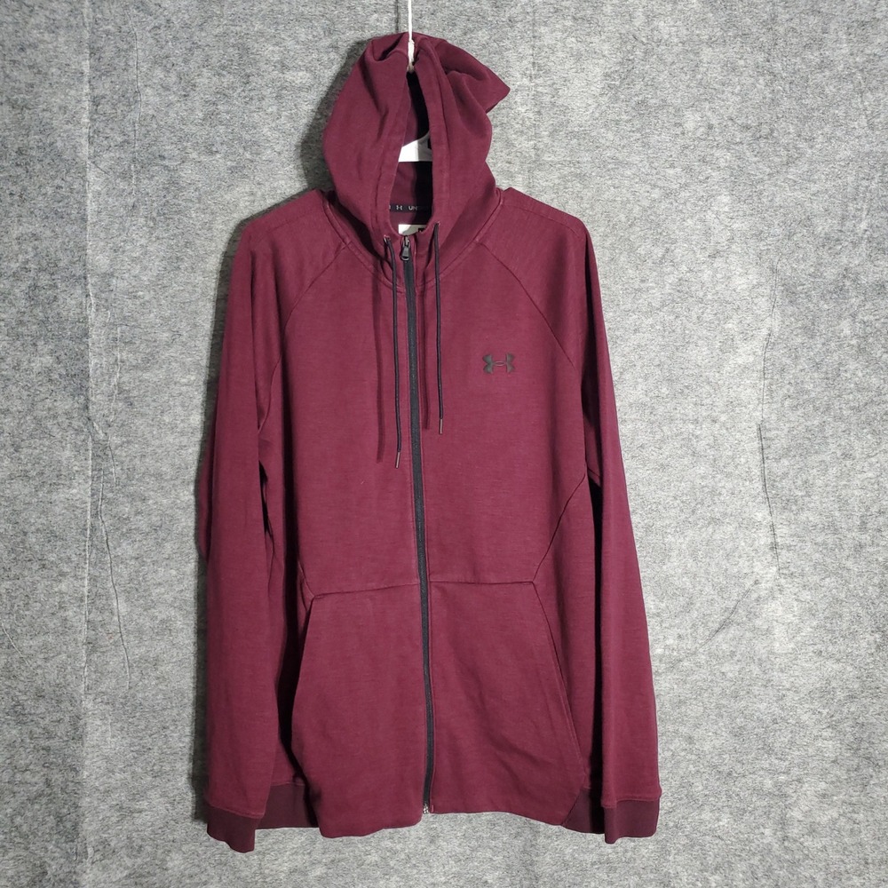 Under Armour Full Zip Hoodie Mens XXL Burgundy Heathered Fleece Athletic Casual